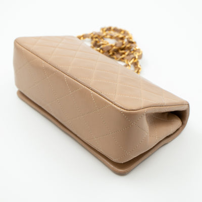 Classic Full Flap Bag Mini Beige Leather