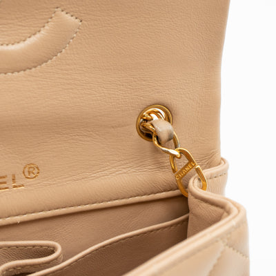 Classic Full Flap Bag Mini Beige Leather