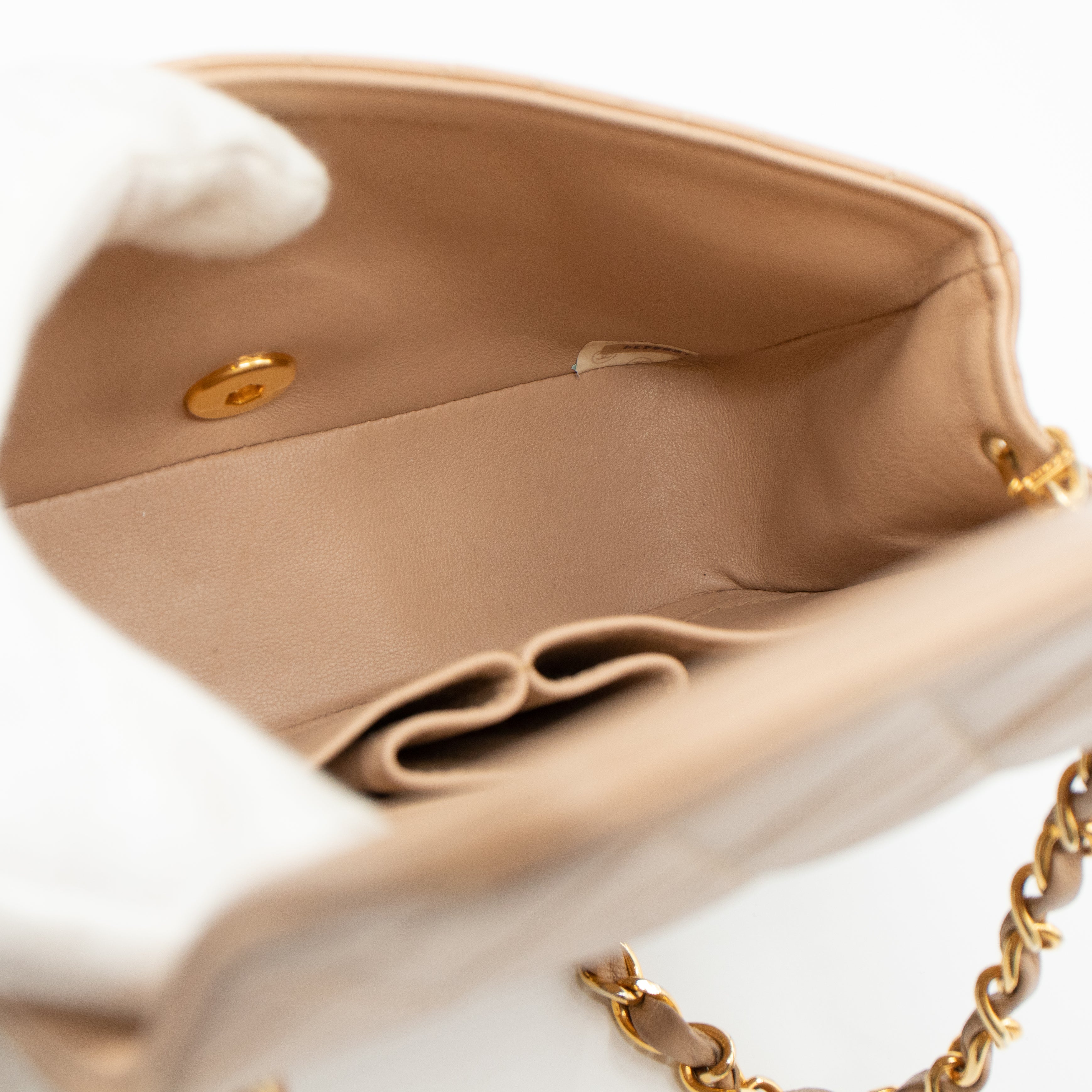 Classic Full Flap Bag Mini Beige Leather