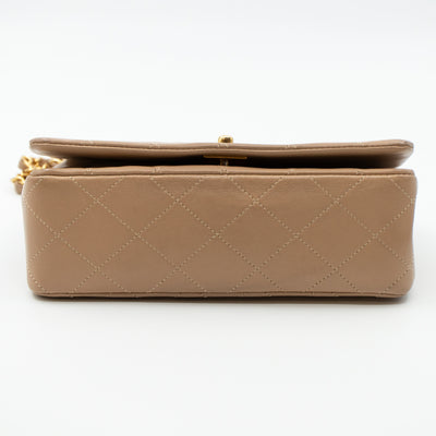 Classic Full Flap Bag Mini Beige Leather