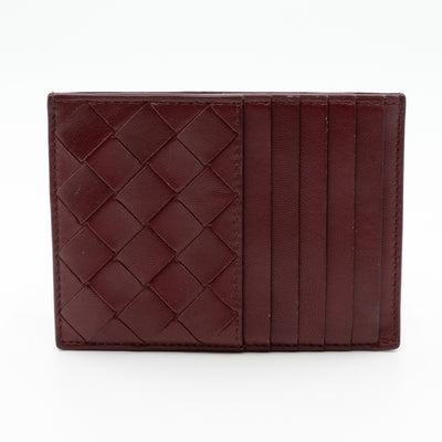 Zipped Card Case Intrecciato Leather Burgundy