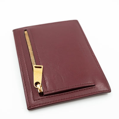 Zipped Card Case Intrecciato Leather Burgundy