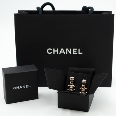 Lambskin CC Turnlock Drop Earrings Gold Black