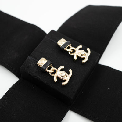 Lambskin CC Turnlock Drop Earrings Gold Black