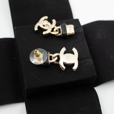 Lambskin CC Turnlock Drop Earrings Gold Black