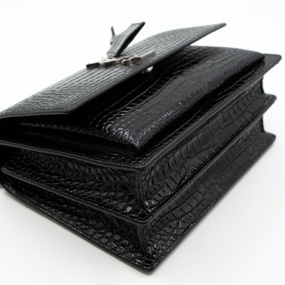 Sunset Medium Black Leather Croc Embossed
