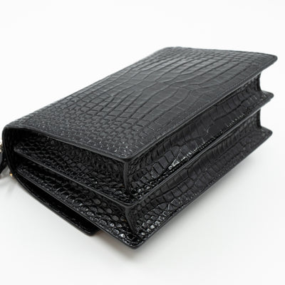 Sunset Medium Black Leather Croc Embossed