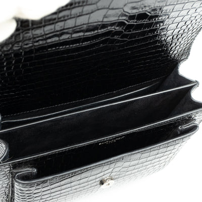 Sunset Medium Black Leather Croc Embossed