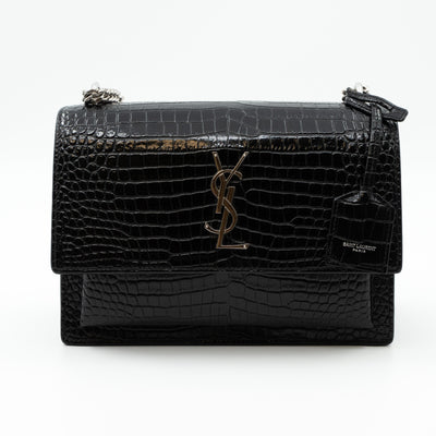 Sunset Medium Black Leather Croc Embossed
