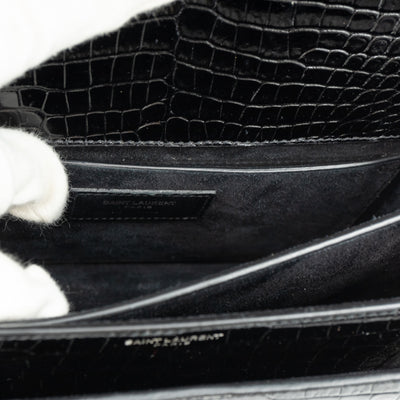 Sunset Medium Black Leather Croc Embossed