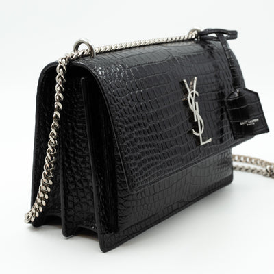Sunset Medium Black Leather Croc Embossed