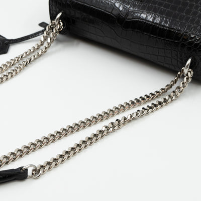 Sunset Medium Black Leather Croc Embossed