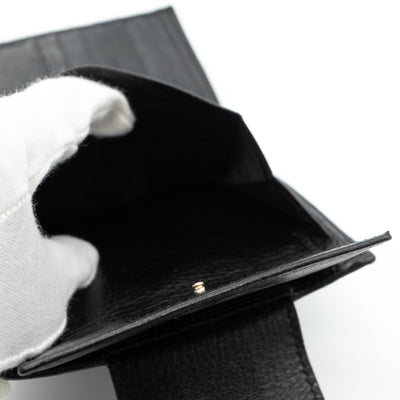 Compact Flap Wallet Black Leather