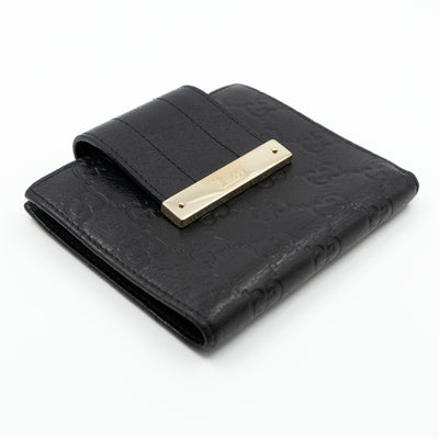 Compact Flap Wallet Black Leather