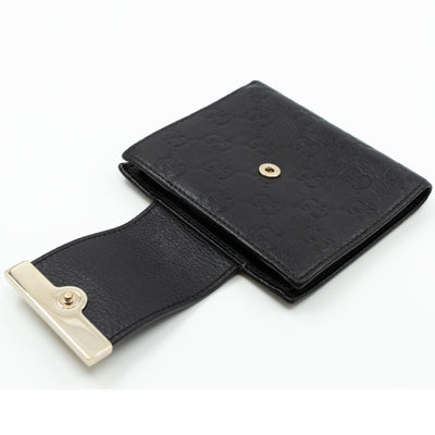 Compact Flap Wallet Black Leather