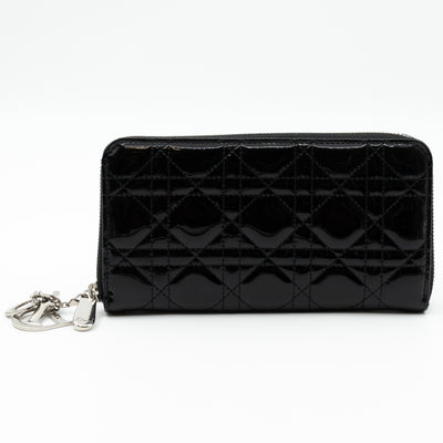 Lady Dior Voyageur Wallet Black Patent Leather