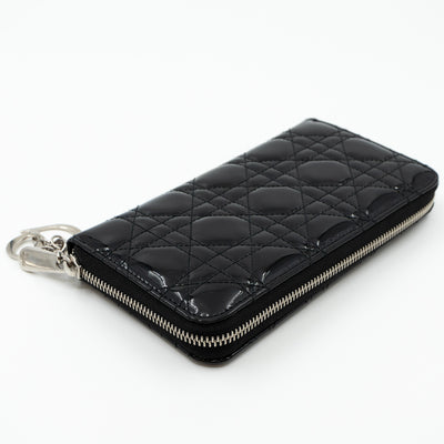 Lady Dior Voyageur Wallet Black Patent Leather