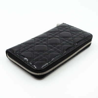 Lady Dior Voyageur Wallet Black Patent Leather