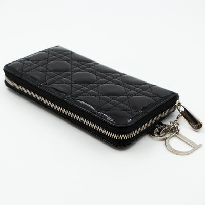 Lady Dior Voyageur Wallet Black Patent Leather