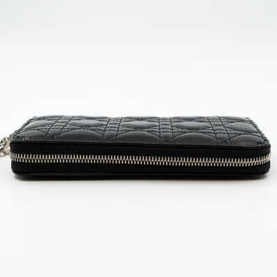 Lady Dior Voyageur Wallet Black Patent Leather