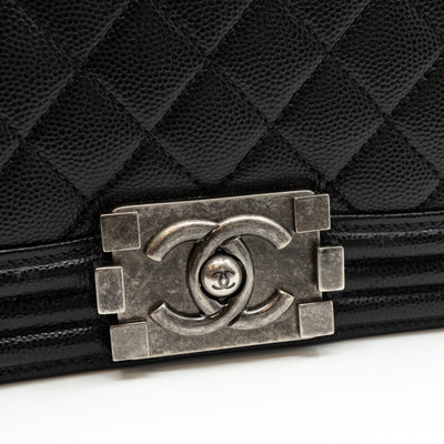 Boy Bag Small Black Caviar Ruthenium