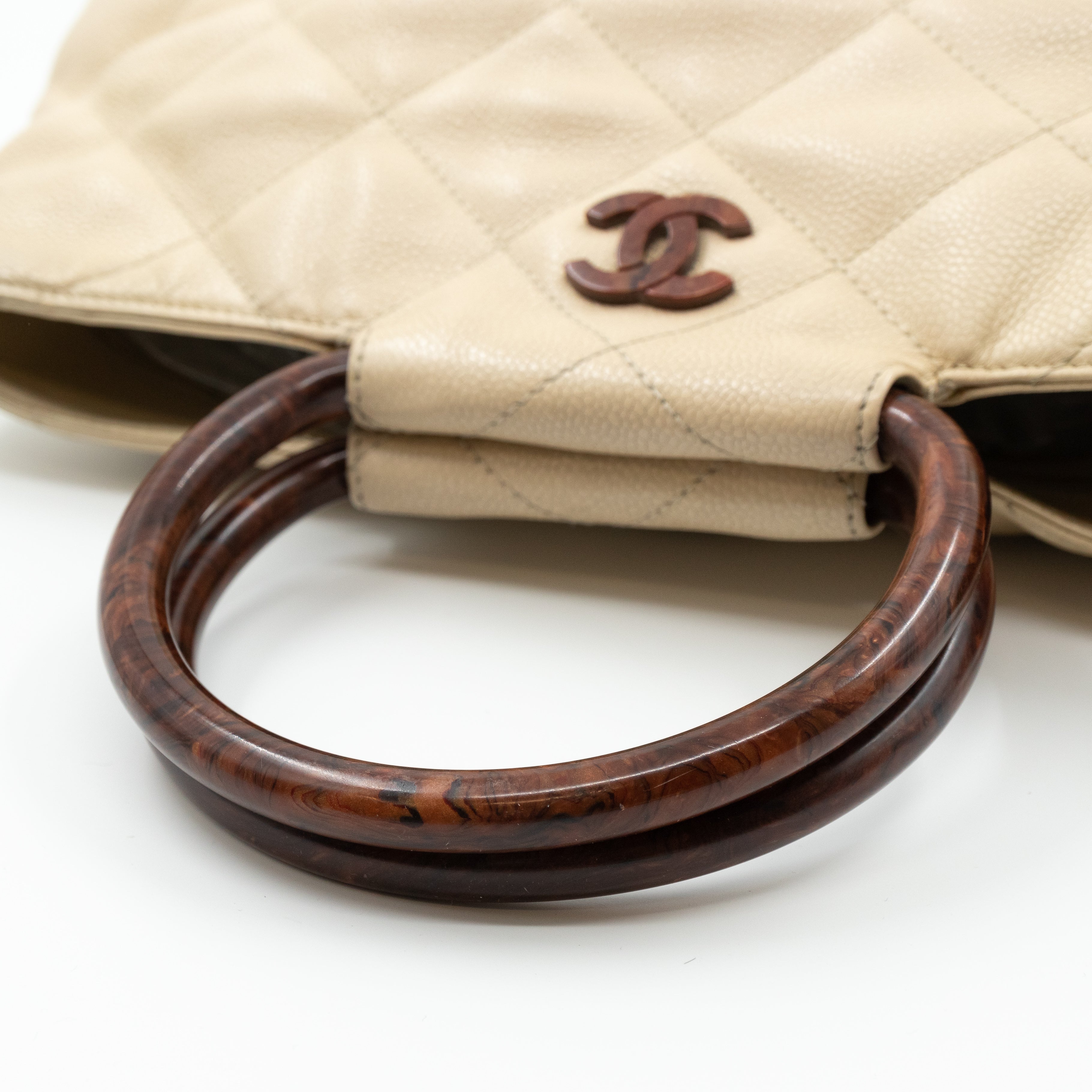 CC Tote Tortoise Handle Beige Caviar