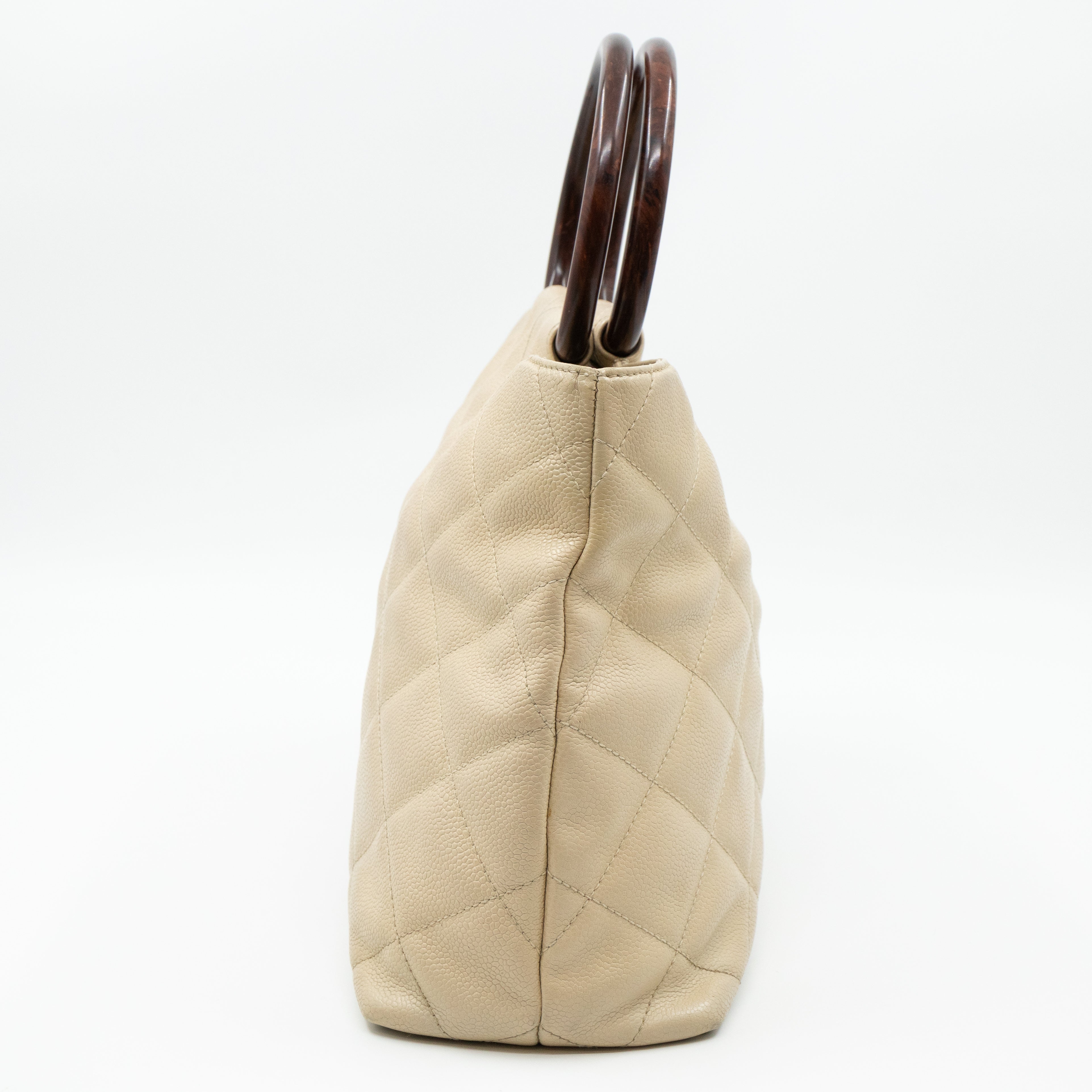 CC Tote Tortoise Handle Beige Caviar