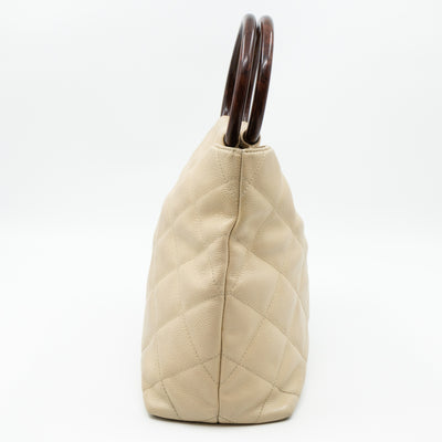 CC Tote Tortoise Handle Beige Caviar