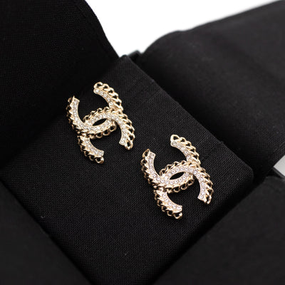 CC Crystal Chain Earrings Light Gold