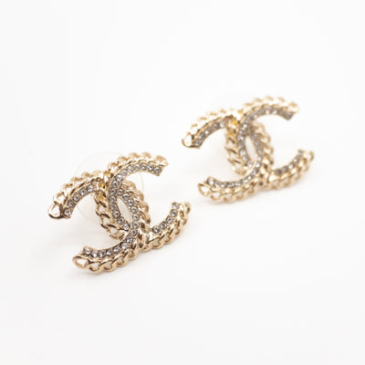 CC Crystal Chain Earrings Light Gold