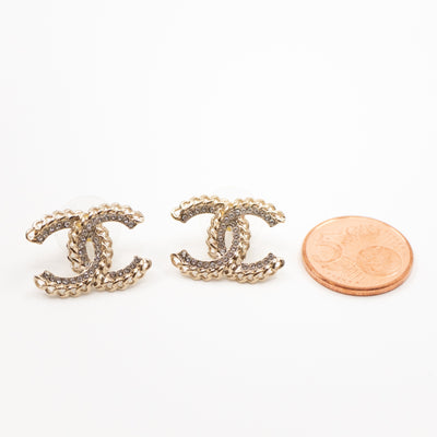 CC Crystal Chain Earrings Light Gold