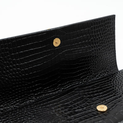 Kate Clutch Tassel Croc Embossed Black Leather