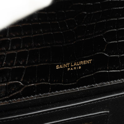 Kate Clutch Tassel Croc Embossed Black Leather