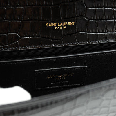 Kate Clutch Tassel Croc Embossed Black Leather
