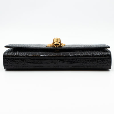 Kate Clutch Tassel Croc Embossed Black Leather