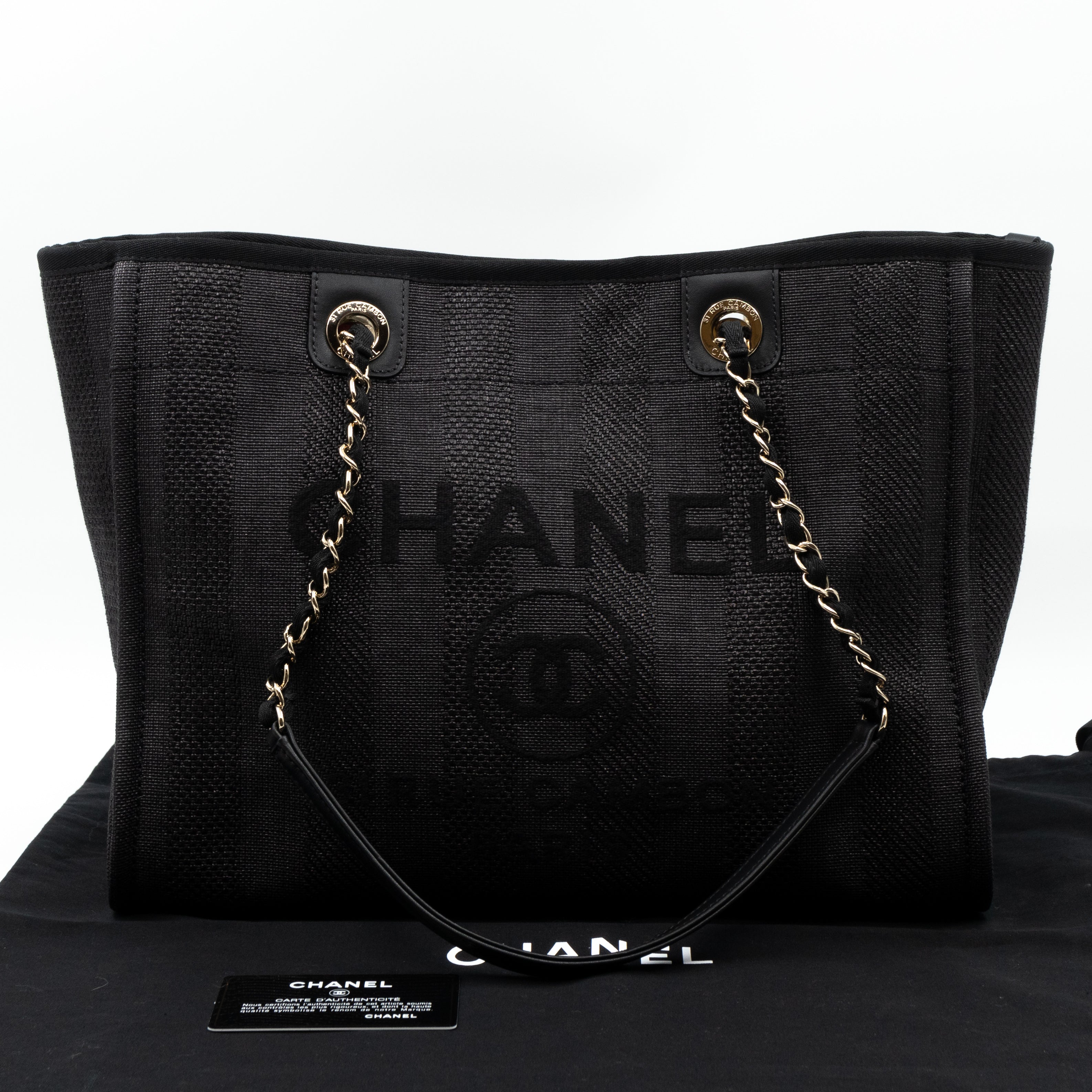 Deauville Small Tote Black Canvas Gold