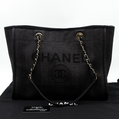 Deauville Small Tote Black Canvas Gold