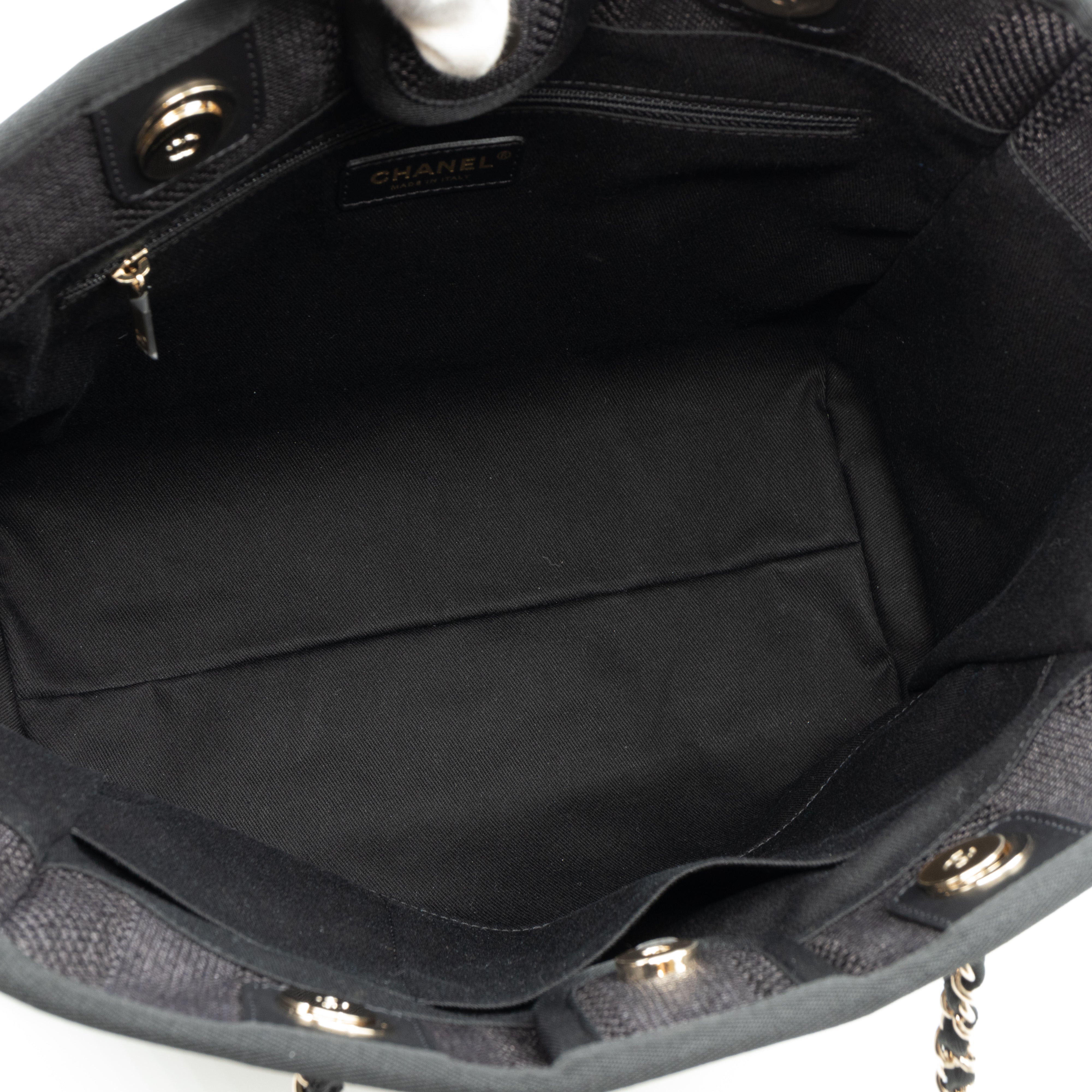 Deauville Small Tote Black Canvas Gold