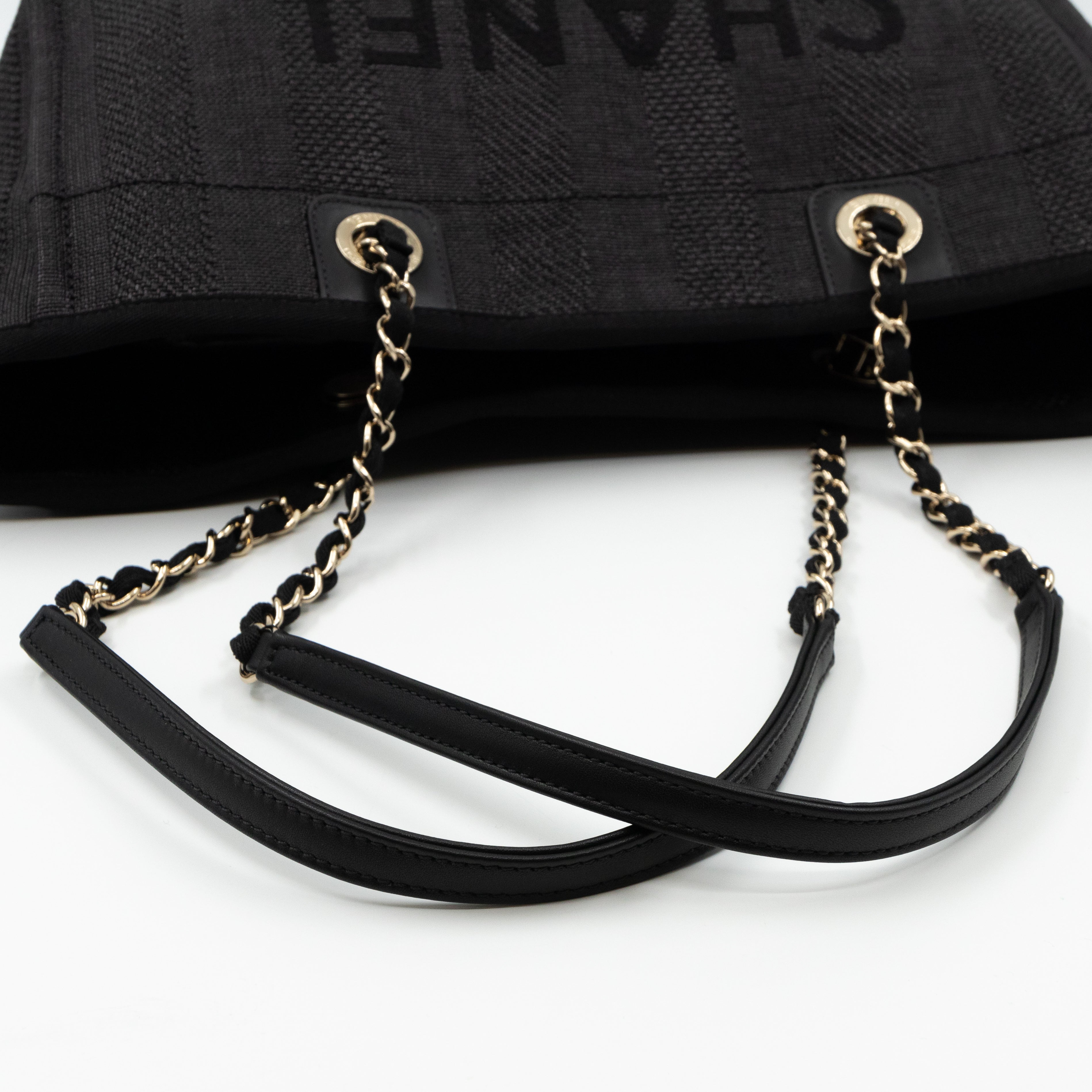Deauville Small Tote Black Canvas Gold