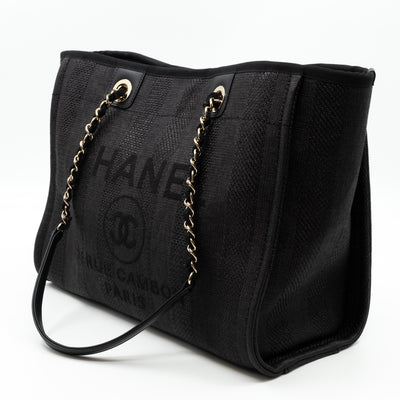 Deauville Small Tote Black Canvas Gold