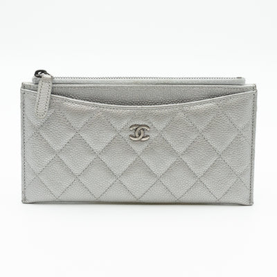 Flat Long Wallet Silver Caviar