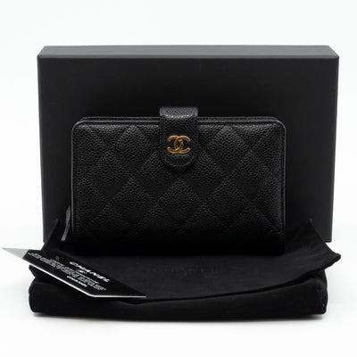 L-Zip Wallet Black Caviar Gold