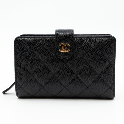 L-Zip Wallet Black Caviar Gold