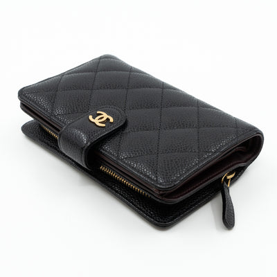L-Zip Wallet Black Caviar Gold