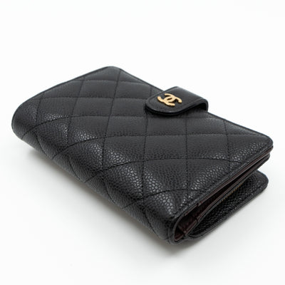 L-Zip Wallet Black Caviar Gold