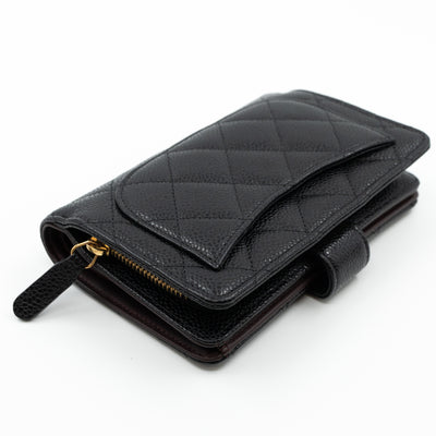 L-Zip Wallet Black Caviar Gold