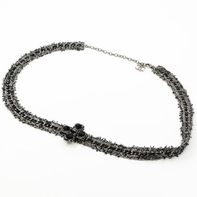 Cross Chain Belt With Tweed Ruthenium