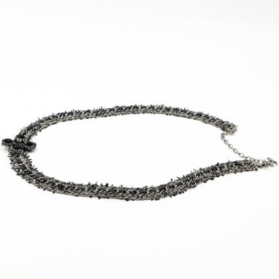 Cross Chain Belt With Tweed Ruthenium