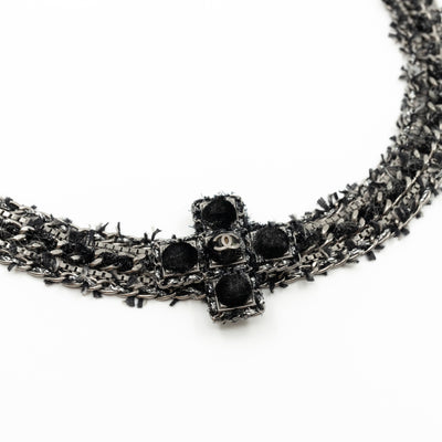 Cross Chain Belt With Tweed Ruthenium
