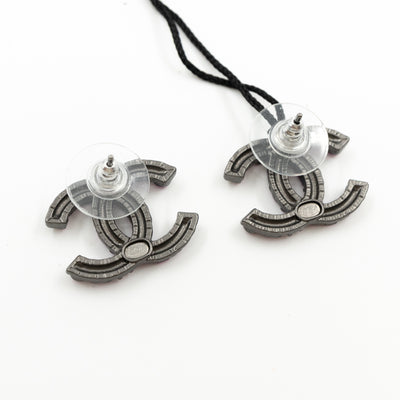 CC Chanel Logo Earrings Pink Ruthenium